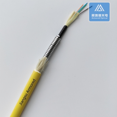 4 Cores SM Armored Fiber Cable Yellow LSZH 6.5mm Rodent Resistant FTTH Flexible Spiral Armored Fiber Cable