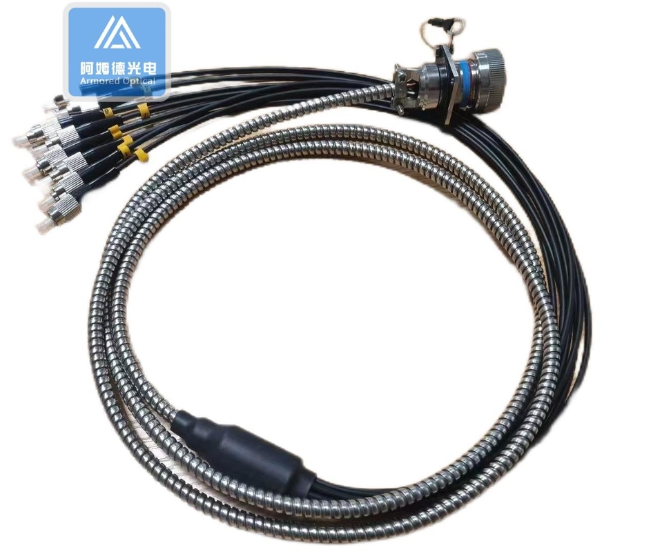 8 Core Armored Fiber Optic Patch Cable J599 FC Military Jumper Square Lock Tube 5.0mm