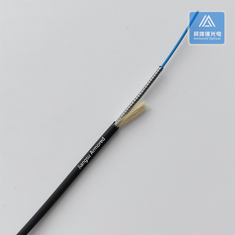 Simplex SM Spiral Armored Fiber Cable 3.0mm Black LSZH Rodent Resistant FTTH